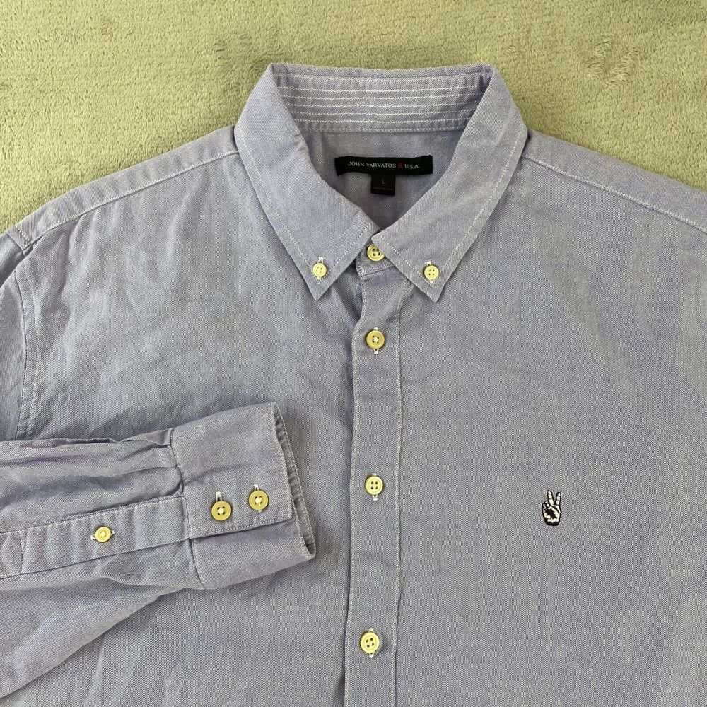 John Varvatos Shirt Men‎ Large Lavender Oxford Peace Logo Long Sleeve NWOT